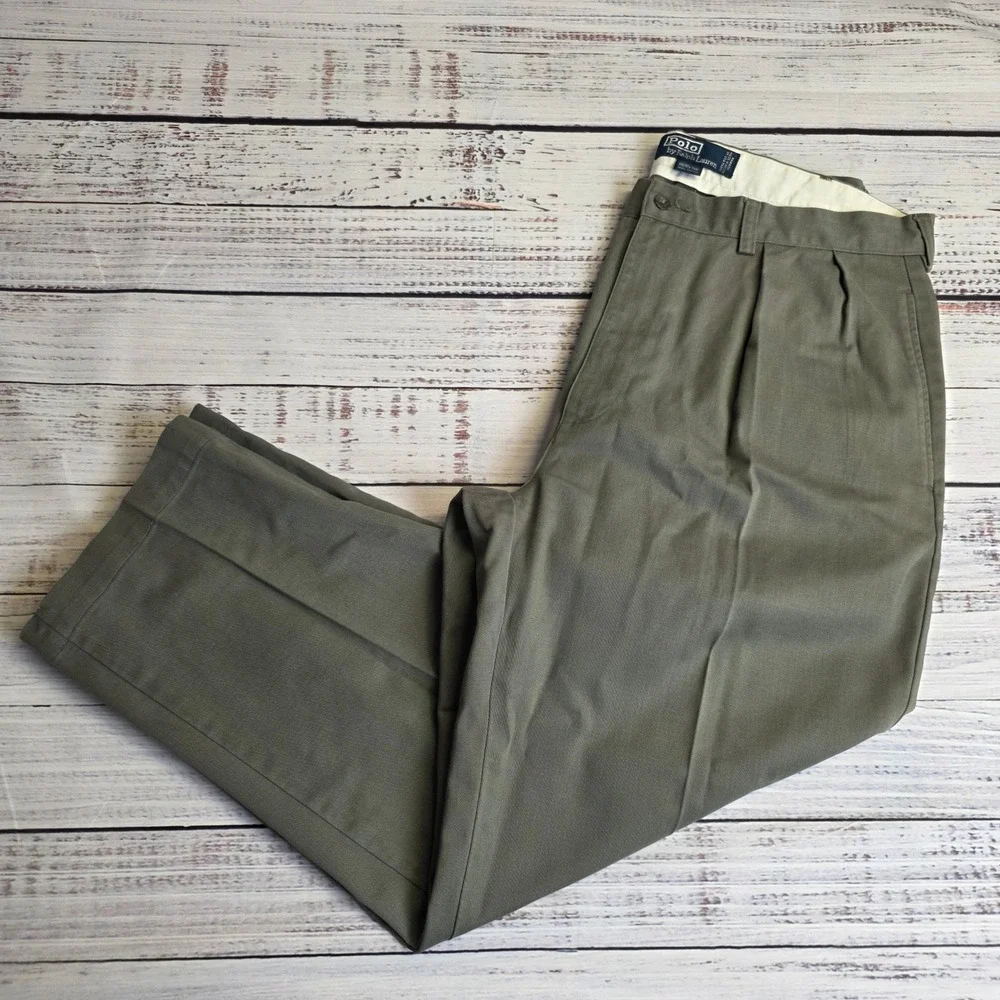 Polo Ralph Lauren‎ Andrew Pant Mens 36x28 Gray Pleated Cotton Chino Trousers